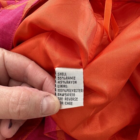 Orange & Pink Floral A-Line Skirt Size 14 By Appraisal Ramie & Rayon Blend Retro - Picture 3 of 7